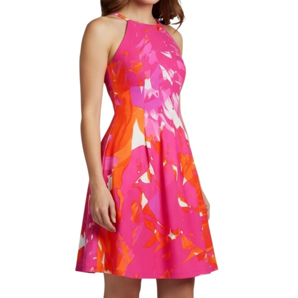 Vince Camuto Pink & Orange Abstract Halter Mini Dress